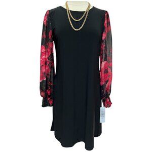 Black dress with red floral sleeves